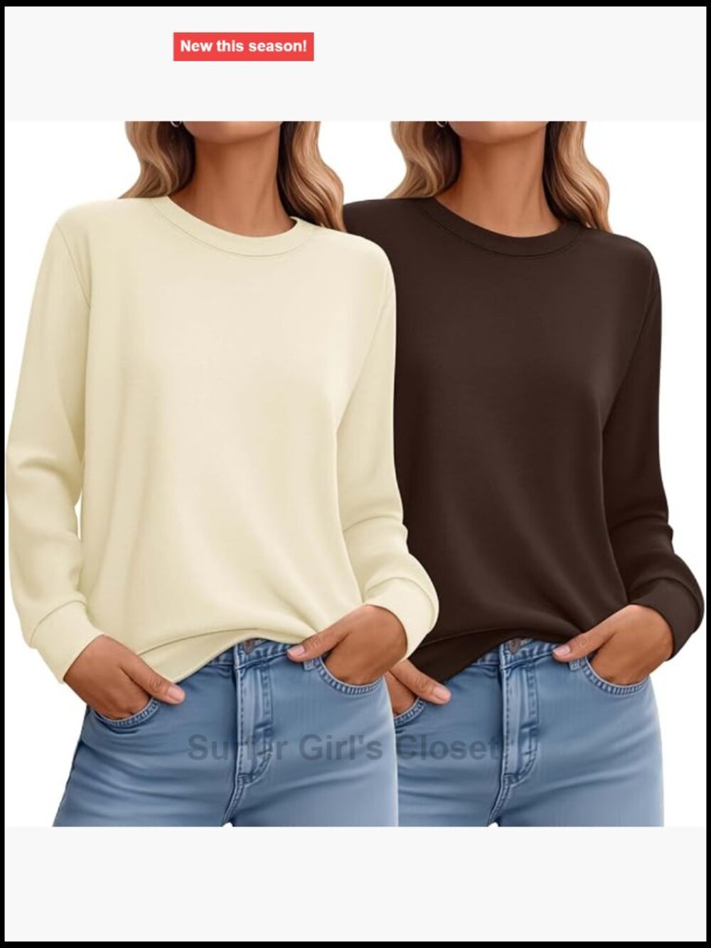 2 Pack Women's Long Sleeve Cotton Spandex Sweatshirt Loose Pullover Casual